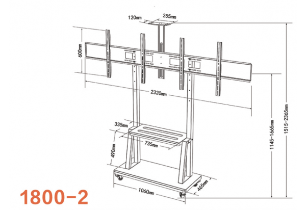 KhungTreo Di Động Cho 2 Màn Hình Tivi 1800-2 Từ 32 - 65 Inch Tải Trọng 100Kg